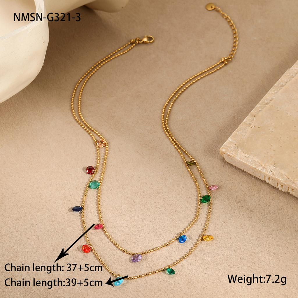 Hot-selling Color Zircon Series Stainless Steel Necklace  Fashionable French Exquisite Temperament Collarbone Chain 