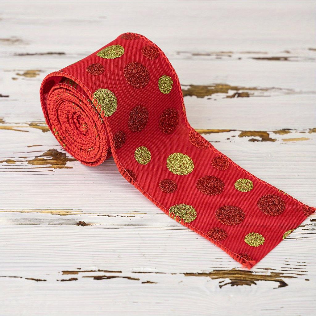 Christmas Glitter Ribbon Green Red Polka Dot Ribbon Christmas Tree Decoration DIY Craft Bow Wreath 2.5 Inch X 5 Yards