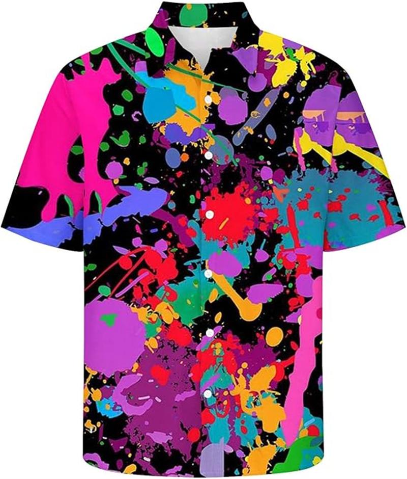 Grafite Astratta Stampa 3D Camicia Hawaiana da Uomo Arcobaleno Estate Stampa a Schizzi di Colore Casual Manica Corta Bottoni Camicie Top