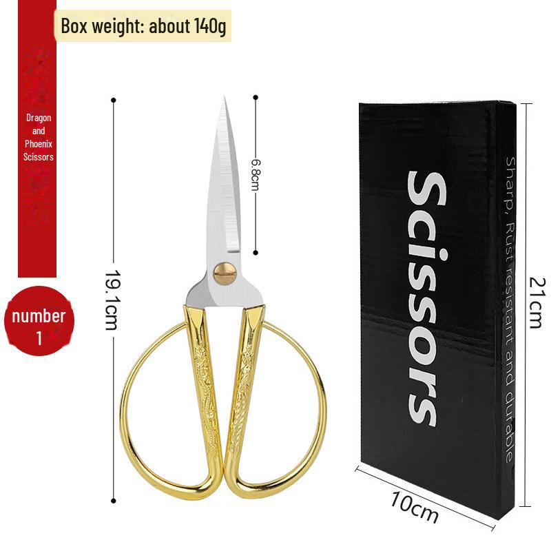 Large Stainless Steel Dragon & Phoenix Gold Ribbon Cutting Scissors - Festive Retro Tailor Scissors