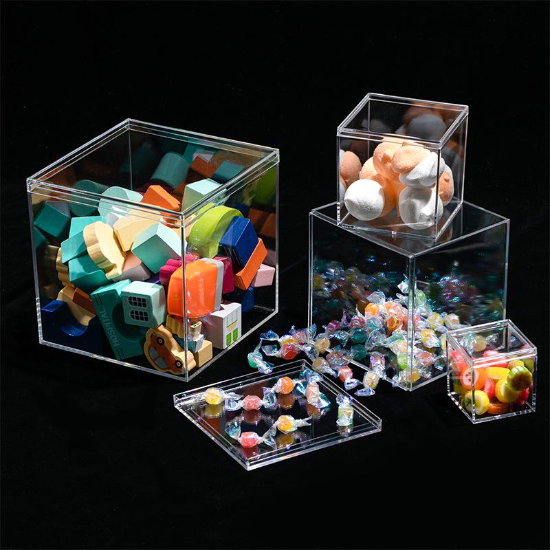 Transparent Square Acrylic Storage Box for Figures - Dustproof Food-grade Plastic, PS Wedding Candy Box with Lid