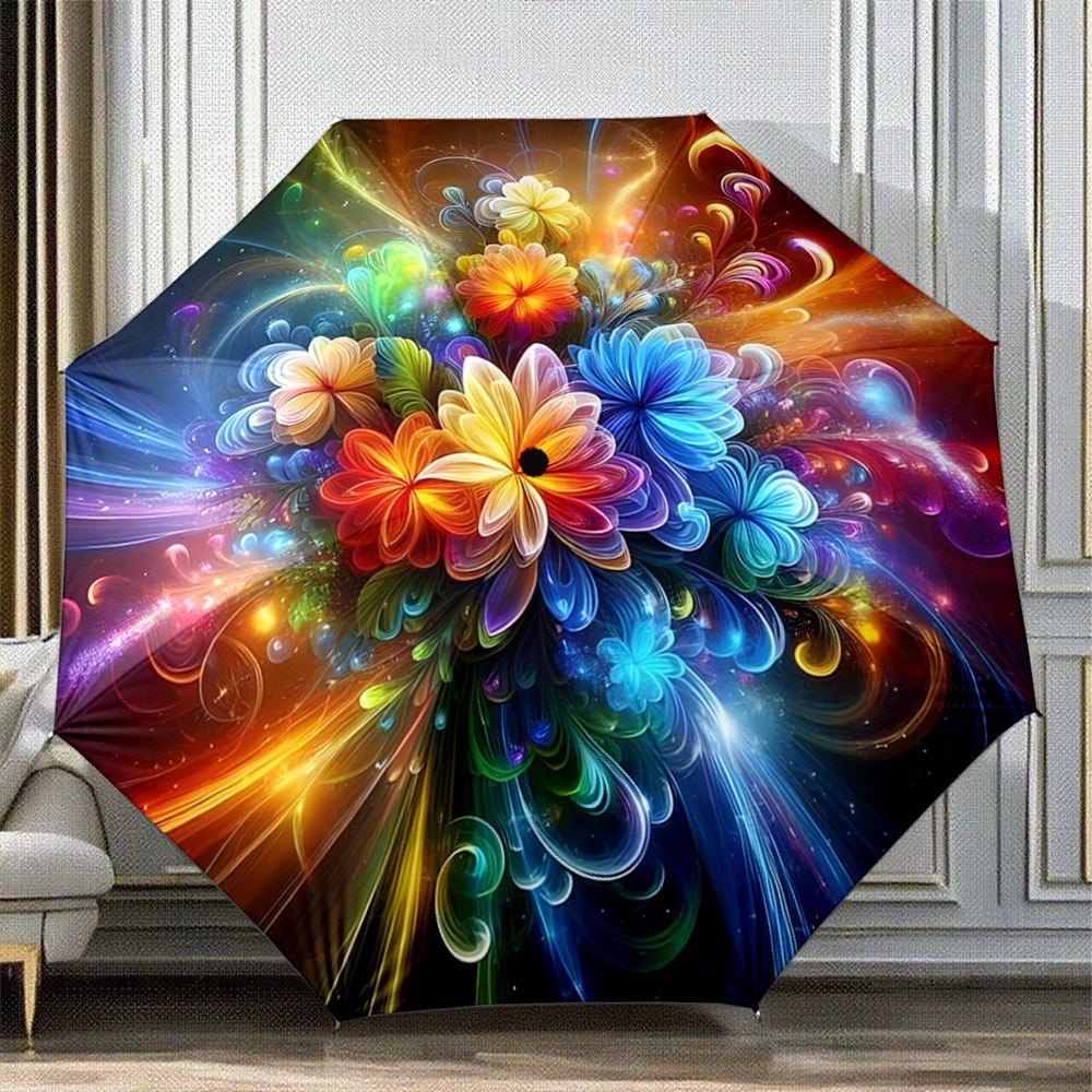 

A Compact Umbrella Featuring Vibrant Floral Designs And Swirling Motifs. It S a Convenient Outdoor Item, Perfect for Casual Us (as the picture,iron&8K)