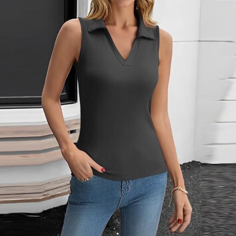 Women's Summer Casual V Neck Sleeveless Solid Color Tight Tank Top Fashion Trendy Top