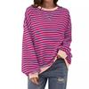 Camiseta de Mujer Camiseta Interior Primavera Simple Hogar Casual Nuevo Patrón Rayado Cuello Redondo Tendencia Jersey de Manga Larga Camiseta con Combinación de Colores