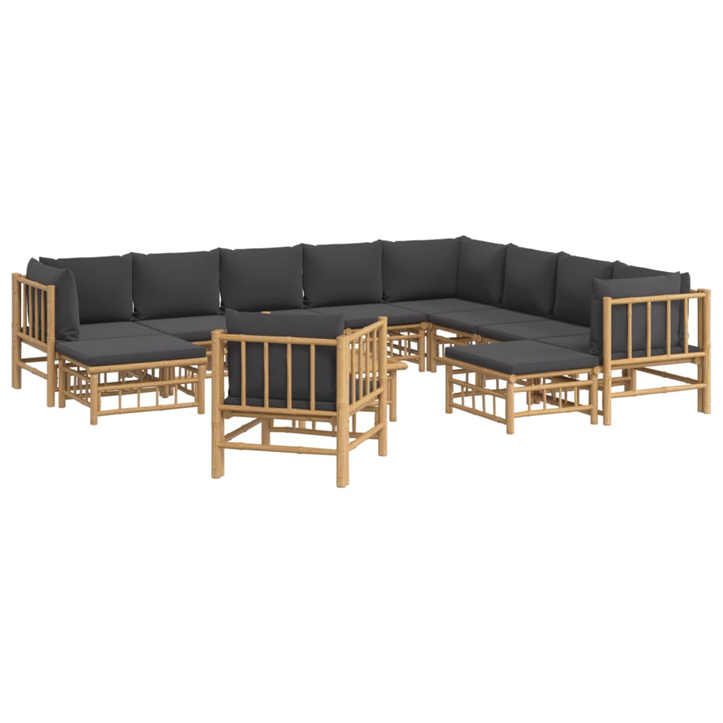 12 Piece Garden Lounge Set with Dark Grey Cushions Bamboo