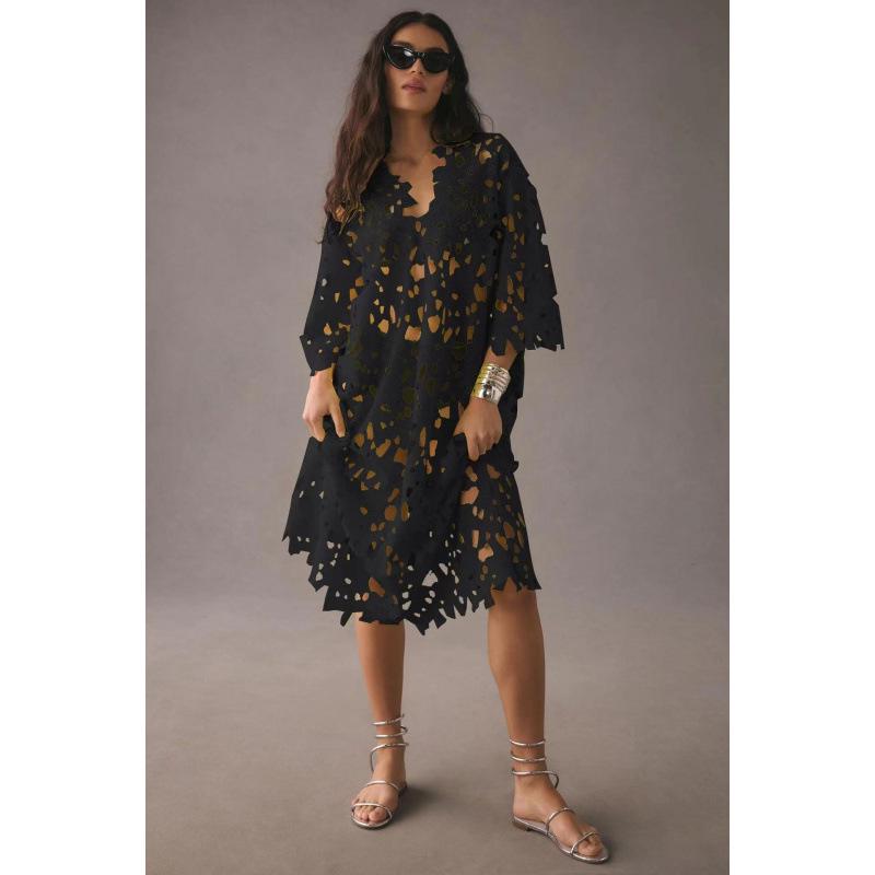2023 New European & American Casual Loose Beach Vacation Lace Cover-Up Shirt