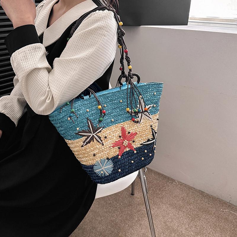 Summer Basket Straw Shoulder Bags for Women Rattan Travel Large Capacity Handmade Woven Beach Bag Female Shopper Totes Handbags MIT