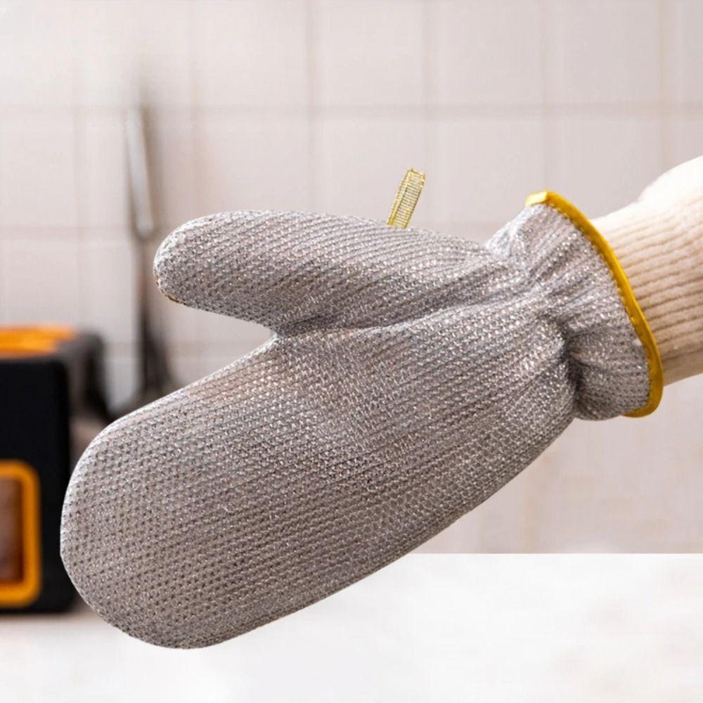 Household Cleaning Dishwashing Gloves Lengthened Steel Wire Ball Gloves Cleaning Silver Gloves