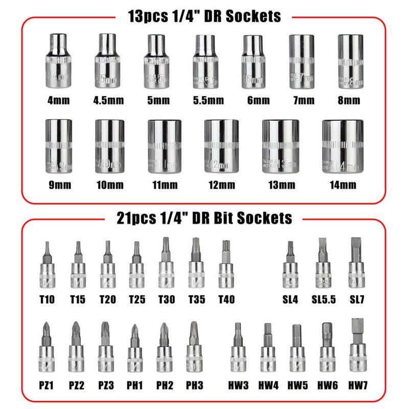 46 Parça Araba Tamir Aleti Seti 1/4 İnç Soket Seti Araba Tamir Aleti Cırcır Tork Anahtarı Kombosu Otomobil Tamir Seti Mekanik Alet