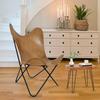 Camel Color Genuine Buff Leather Butterfly Chair - Comfortable Arm Rest Living Room Butterfly Chair – with Black Powder Coated Iron Stand