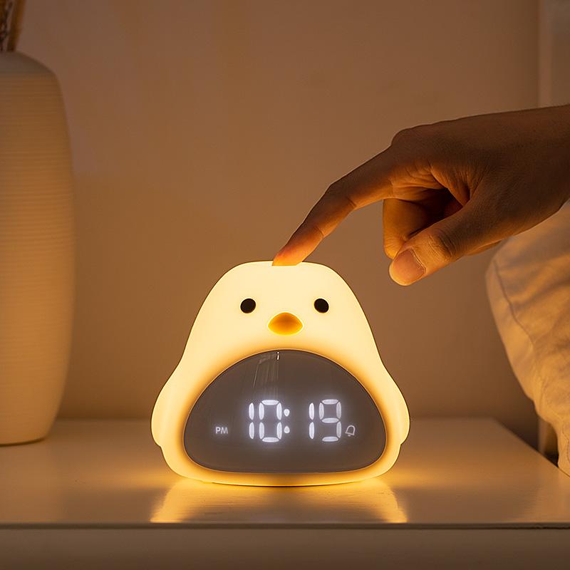 C2 Time Bird Noční světlo Budík Kreslený Roztomilý Silikonový Dotykový USB Noční Lampa LED Noční Lampa Pro Děti Miminko Děti Dárek