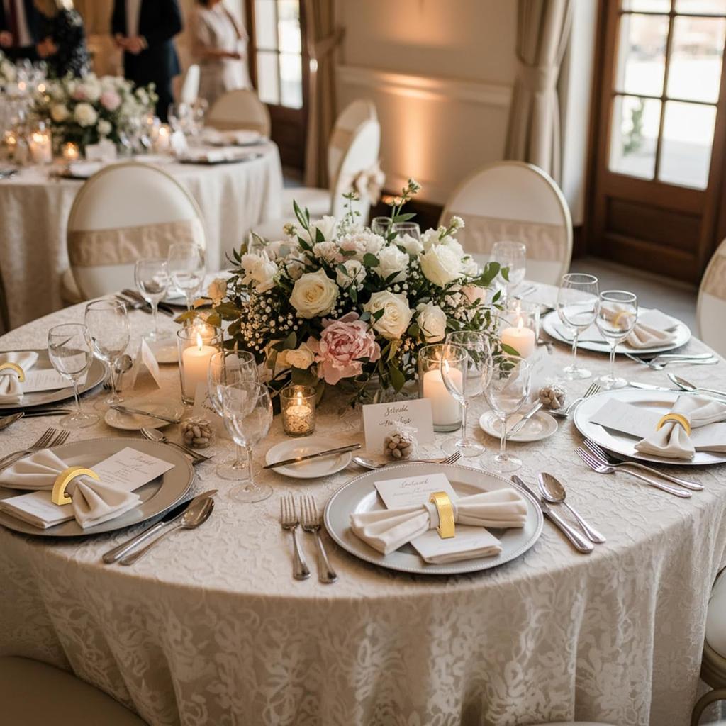 LemonRoad 12 Pcs Gold Napkin Rings Set Wooden Napkin Holders Handmade Dining Buckles Farmhouse Semicircle Serviette Ring Bulk for Table Decoration