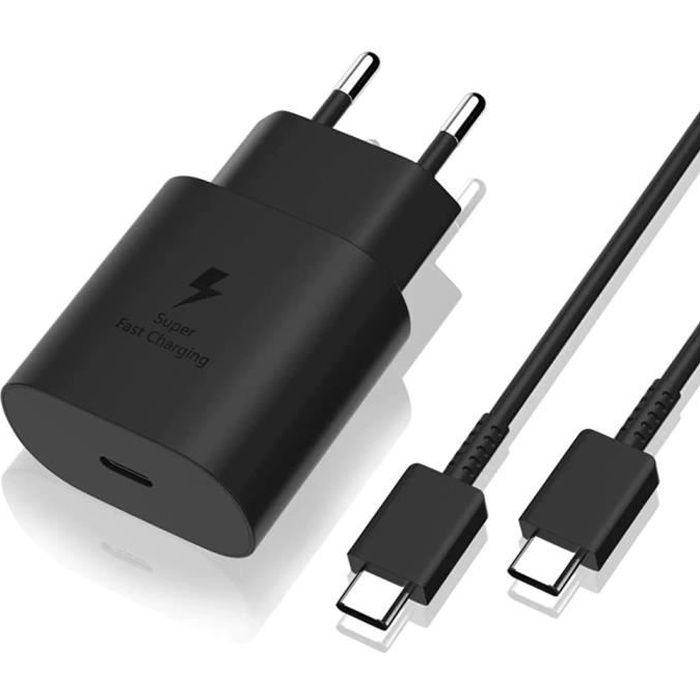 Chargeur Rapide 25W - Phonillico® - Compatible Samsung S22/S21/S20 - USB-C - Noir - 1 Mètre
