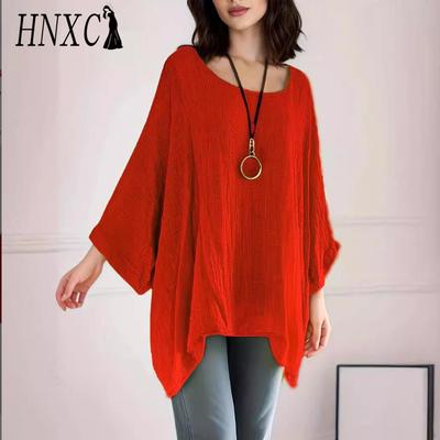Fashionable Solid-color O-neck Casual Top for Women with Irregular Sleeves and Hems In Summer