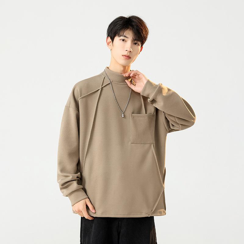 Crew Neck Sweater Men's Autumn and Winter Warm Semi-turtleneck Loose Casual Men's Long Sleeves