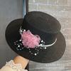 Pearl flower sunshade woven straw hat women's summer seaside vacation sun hat new flat-top sunscreen beach hat