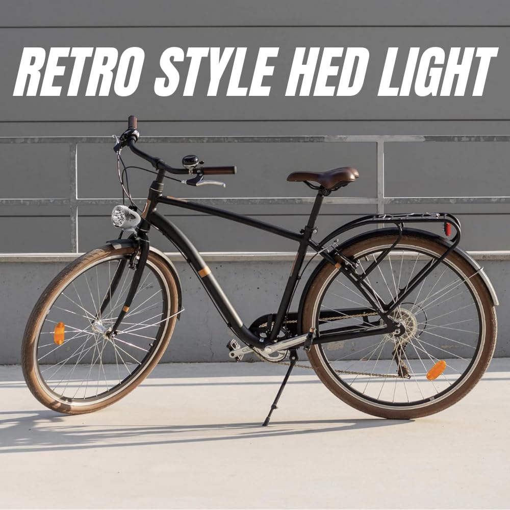 PLEAVIT LED Bicycle Retro Front Black Bullet-Shaped Light, 7-Light Headlight, Light, Battery-Operated,