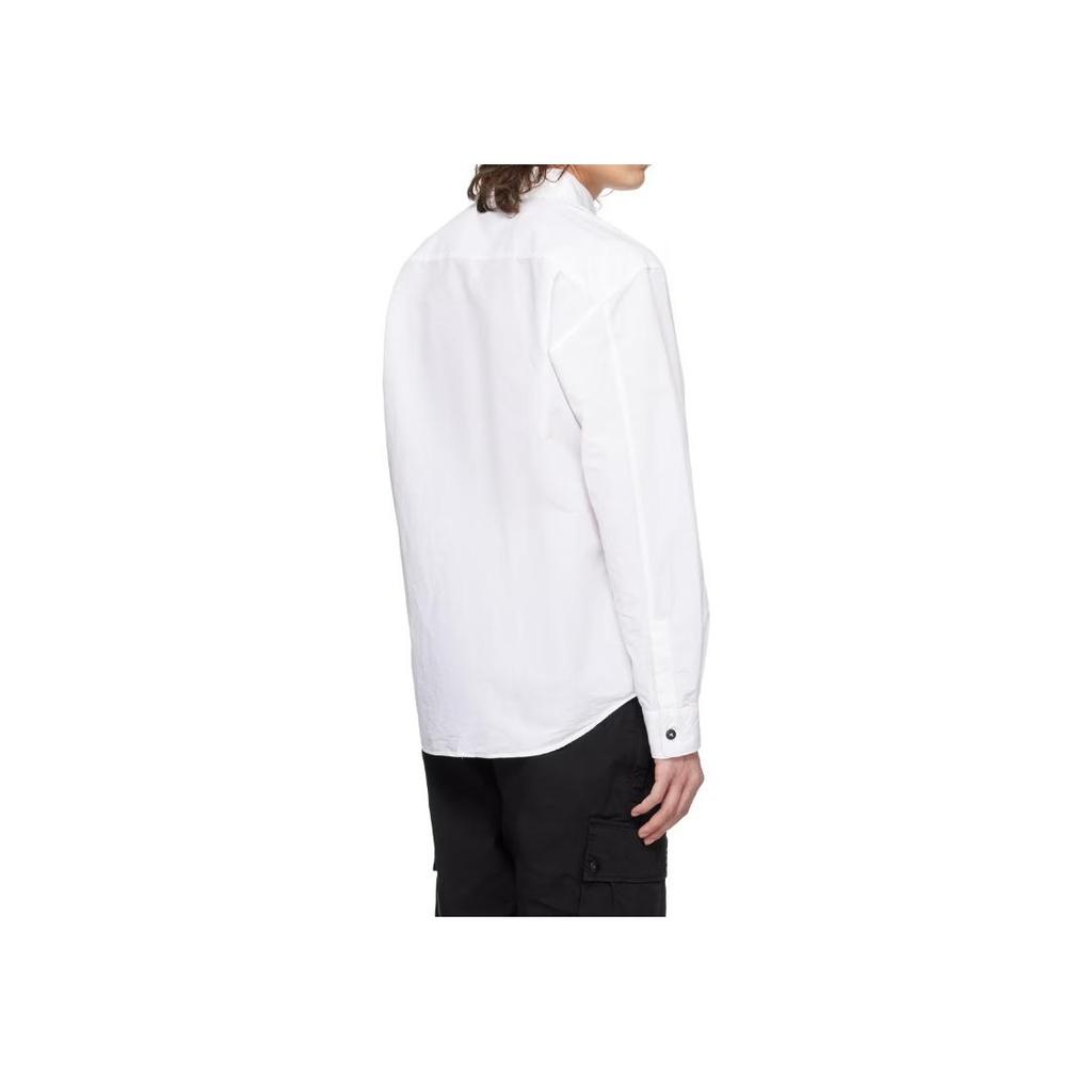 Stone Island Button-Down Collar Letter Print Long Sleeve Shirt Men shirts White 801511701-V0001