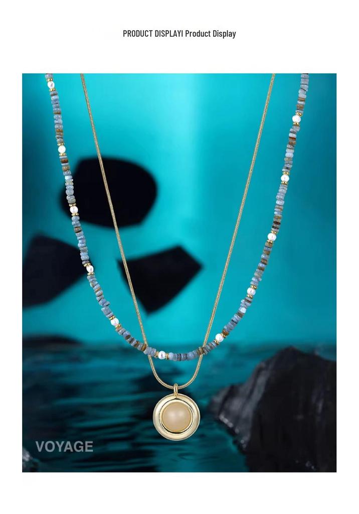 Summer Double-Layered Beaded Necklace for Women - Chic, Lightweight, and Luxurious Stone Clavicle Chain.