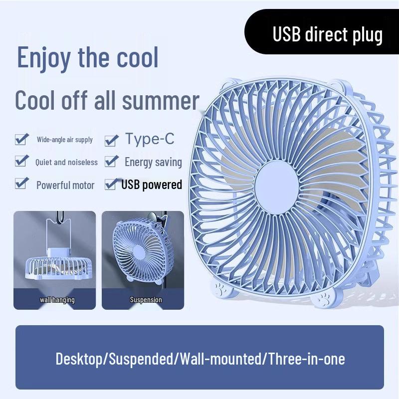 3-in-1 Silent Electric Fan: Desktop, Wall-Mounted, Folding, Dual-Use with USB Charging & Plug-In Options for Dorms & Homes.