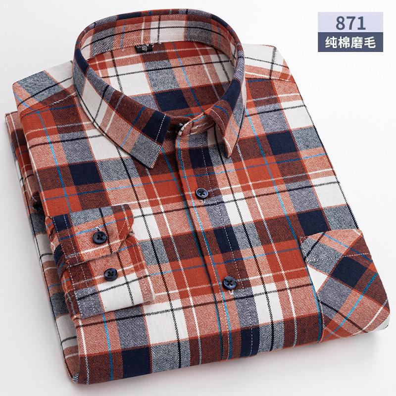 Oversized S~6XL Men's Plaid Shirt Long Sleeve Autumn Spring Soft Standard Fit 100% Cotton Brushed Outerwear Casual Man Clothing