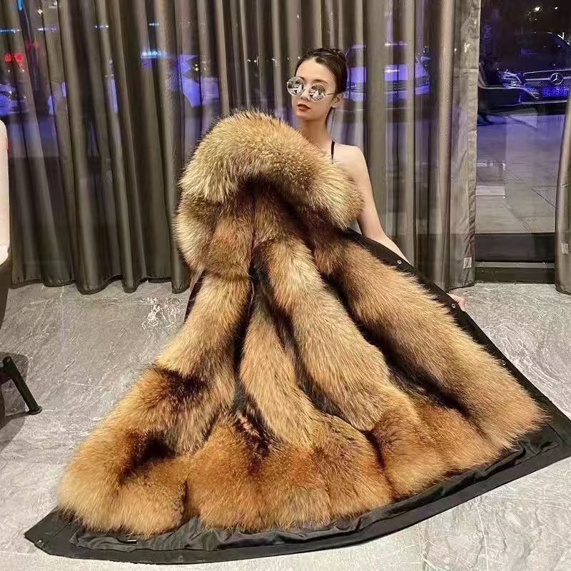 Women's imitation fur medium and long removable imitation fox fur liner fur integrated thickened large size new coat