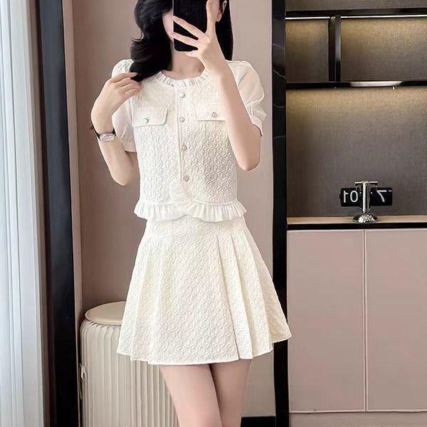 Summer Style Petite Women's French Luxury Two-Piece Set: Stylish Top and Skirt