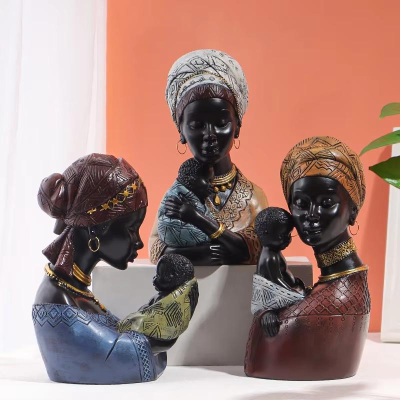 African Black Mother and Child Resin Statue Decoration Home Model Figure Sculpture Crafts Mother's Day Gift