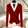 Women Spring Autumn Knitted Slim Elegant V-neck Sweaters Patchwork Commuter Knitwear Pullovers