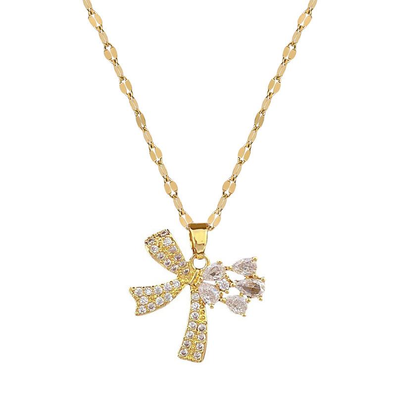Guochao Micro-Inlaid Water Droplets Butterfly Accessories Live Broadcast Court Style Full Of Diamonds Inlaid Luxury Necklaces
