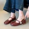 Retro one-pedal square-headed Mary Jane shoes, new one-word buckle single shoes, student shallow mouth small leather shoes