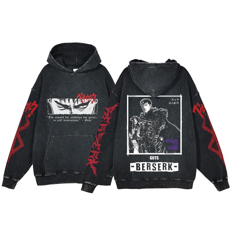 Japan Anime Berserk Guts Print Hooded Men Women Y2k Hoodies Oversized Cotton Sweatshirt Harajuku Male Comfortable Streetwear