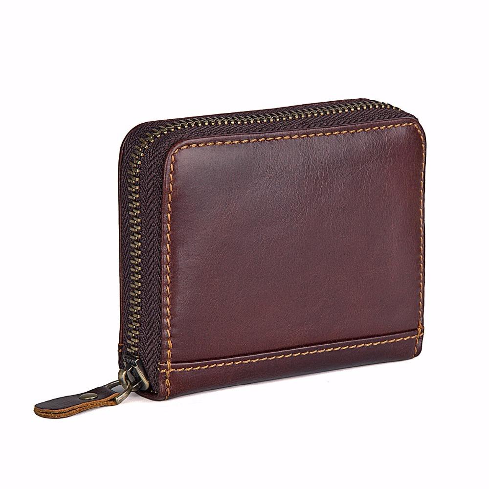 Fashion Genuine Leather Men Credit Card Holder Zipper Wallet Card Case