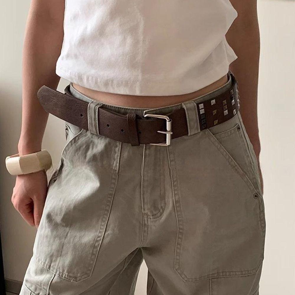 Leather Women's Belt Gothic Dress Jeans Belt Niche Rivet Waist Belt  Streetwear