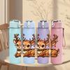 1PC Christmas Cute Deer 750ml Color Plastic Sports Water Bottle Leakproof Flip Straw Lid Suitable for Sports Office Home Use