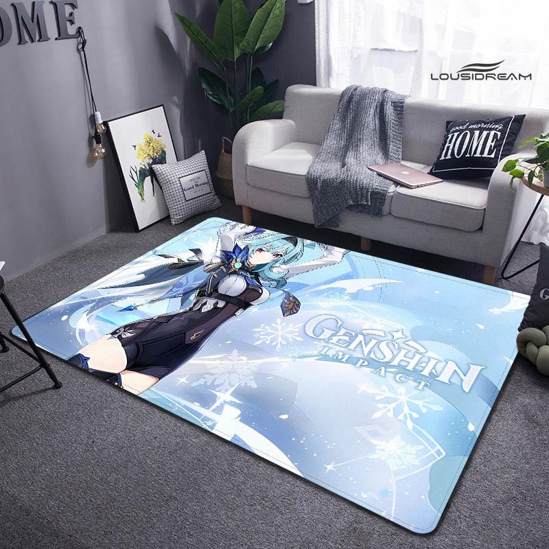 Genshin Spiel Cartoon Druck Teppich Wohnzimmer Schlafzimmer Teppich rutschfeste Fußmatte Kinderspielzimmer Teppich Fotografie Requisiten