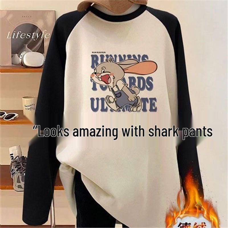 

Женская бархатная футболка оверсайз с длинным рукавом и цветными блоками - Базовый слой средней длины, стильно сочетается с брюками-акулами L 105-125 lbs