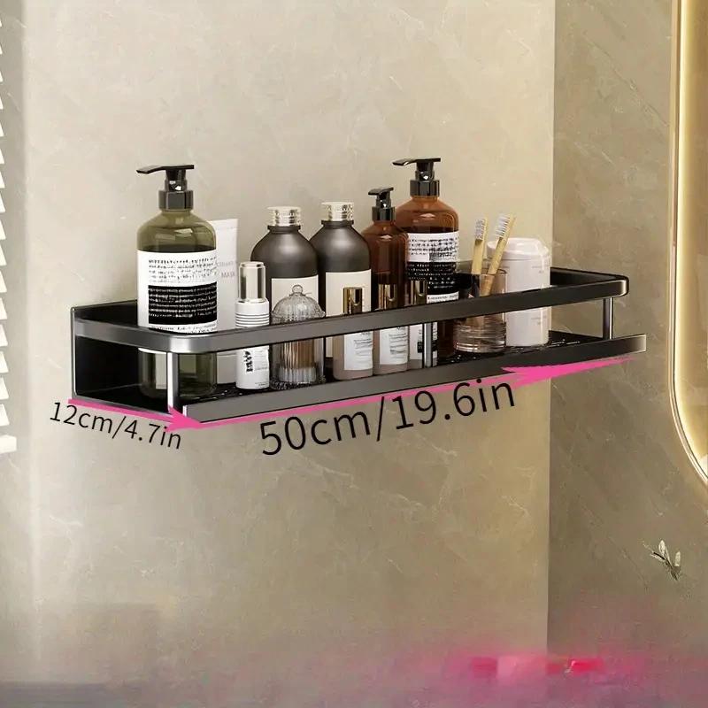 1 Piece Bathroom Shelf Sink Shampoo Bottle Cosmetics Storage Rack Towel Cloth Hook Space Saving Aluminum Rack Wall-Mounted Home