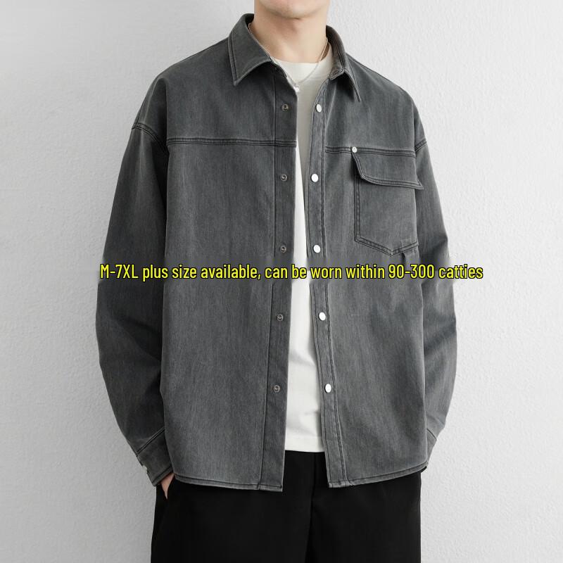 

Men s Retro Washed Denim Long-Sleeve Shirt 5XL