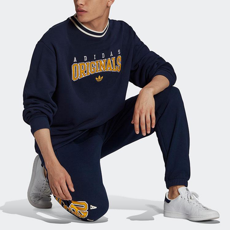 adidas Originals Script Crew Sweatshirt mit Flockdruck Herren Tops Marineblau HF9224