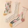 3 Pairs of High-Value Tulip Flower Girl Glass Stockings Are Comfortable Soft Breathable and Cute Women's Long Socks