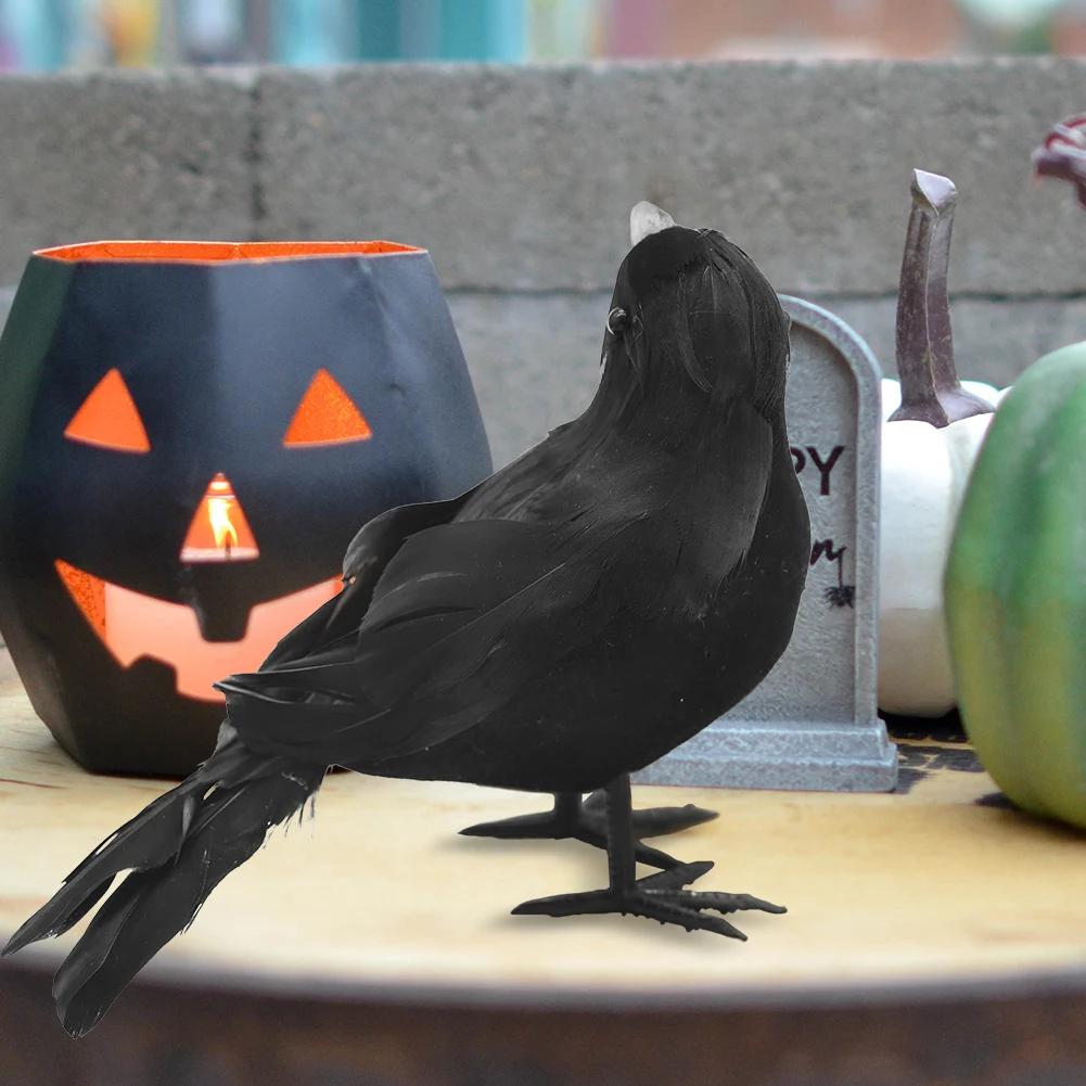 1-9PCS Artificial Black Raven Flocked Feathers Halloween Ghost Party Decoration Spooky Bird Model for Graveyard Scene Prop Favor