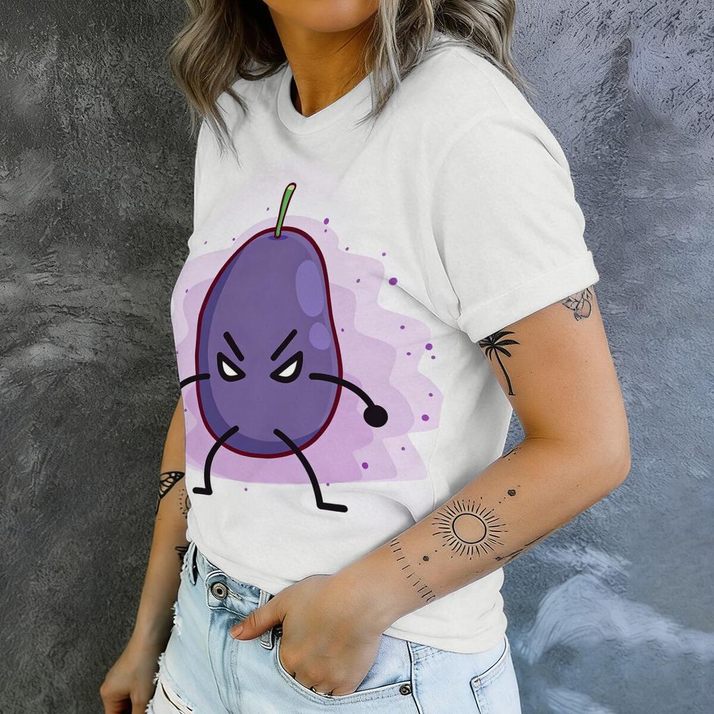 Simple Cartoon Grape Grain Printed Short Sleeved Round Neck T-shirt for Women's Summer Casual Versatile Daily Commuting Top