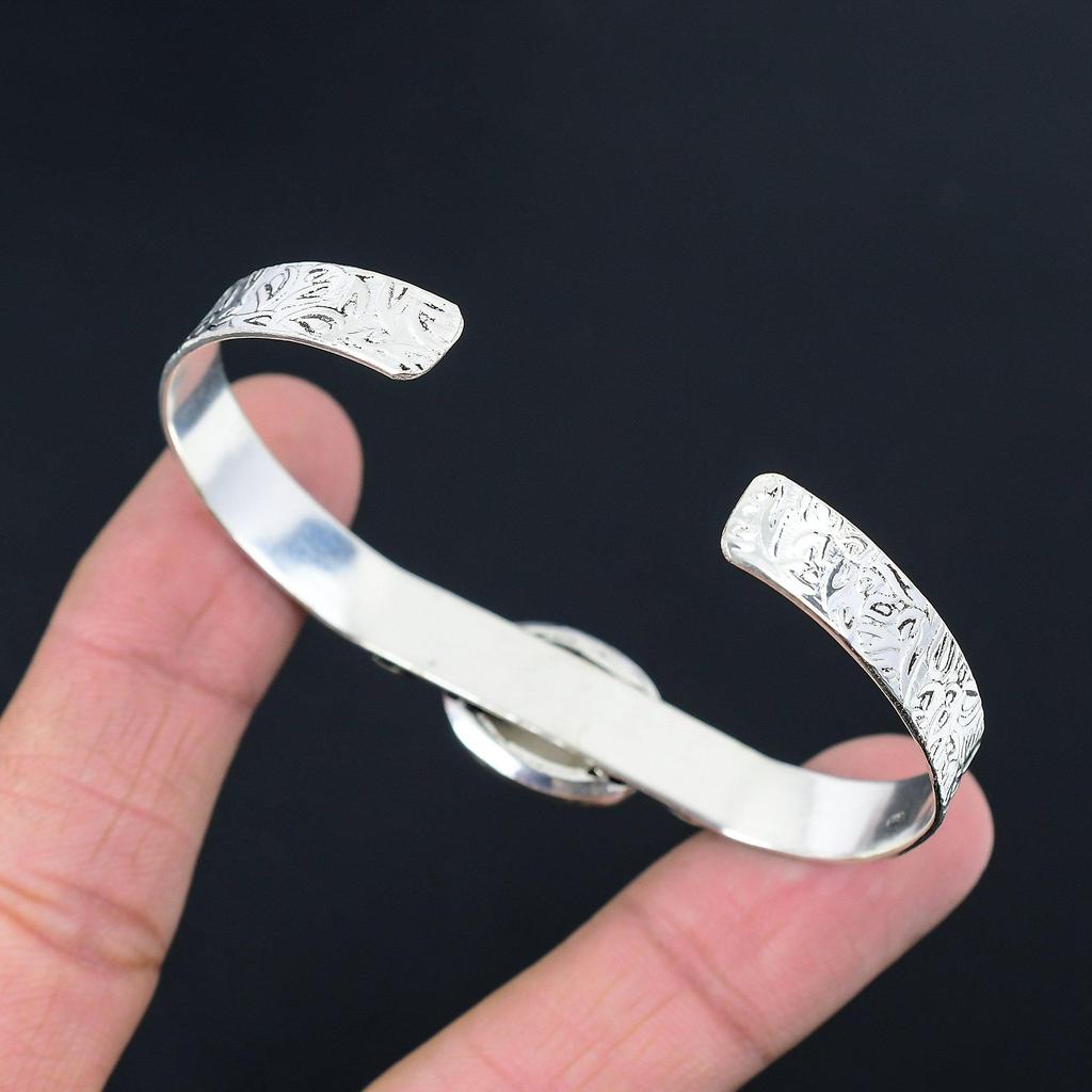 Oval Dendrite Tiger Gemstone Crescent Moon Engagement Bangle Jewelry 925 Silver