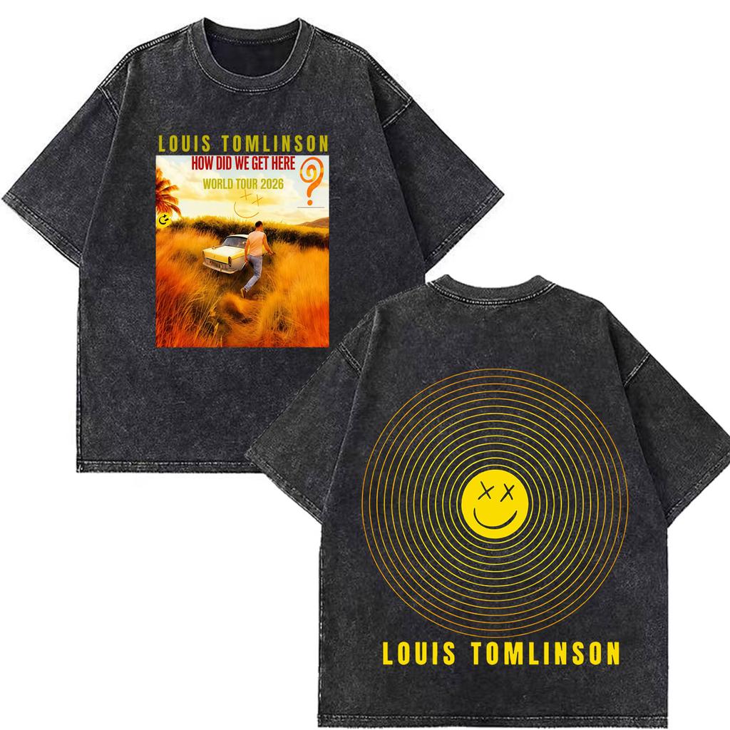 Louis Tomlinson How Did I Get Here Tour 2026 Print Vintage Washed T Shirt Men Women Hip Hop Tshirt Cotton Casual Loose Tshirs