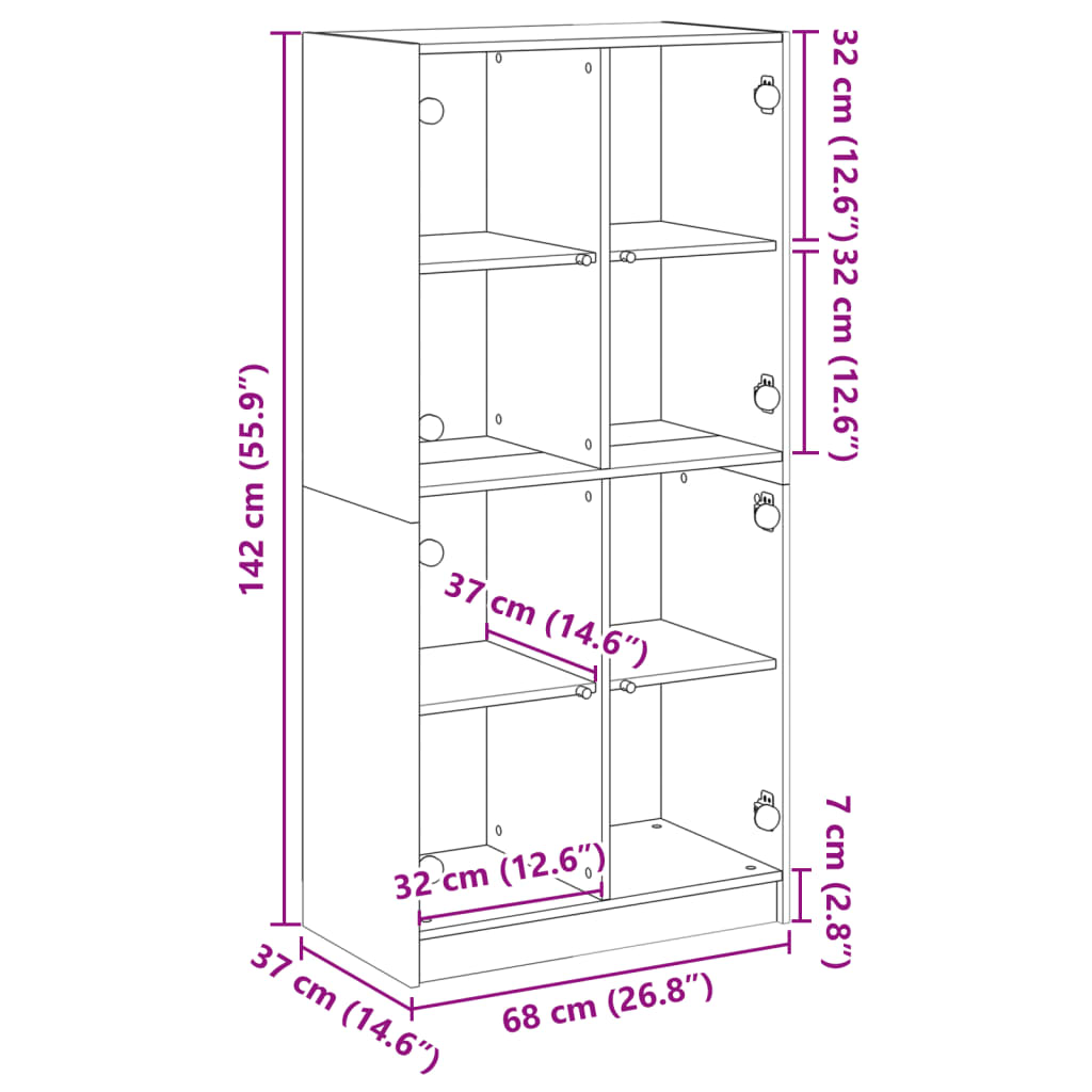 Highboard with Doors Concrete Grey 68 X 37 X 142 Cm Wood Based Material