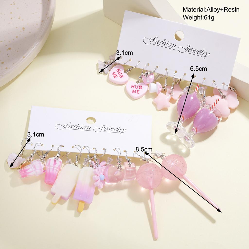 Neues Mode Süßes Cartoon Rosa Ohrring-Set Bunte Dopamin Acryl-Ohrringe für Damen Mädchen Neuer Trendiger Schmuck Zubehör Geschenk