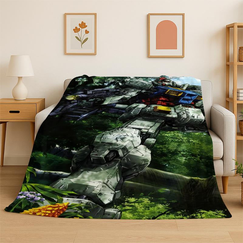Classic Gundam Cartoon Robot Flannel Blanket Soft Warm Throw Blanket for Bedroom Living Room Bed Travel Camping Picnic Kids