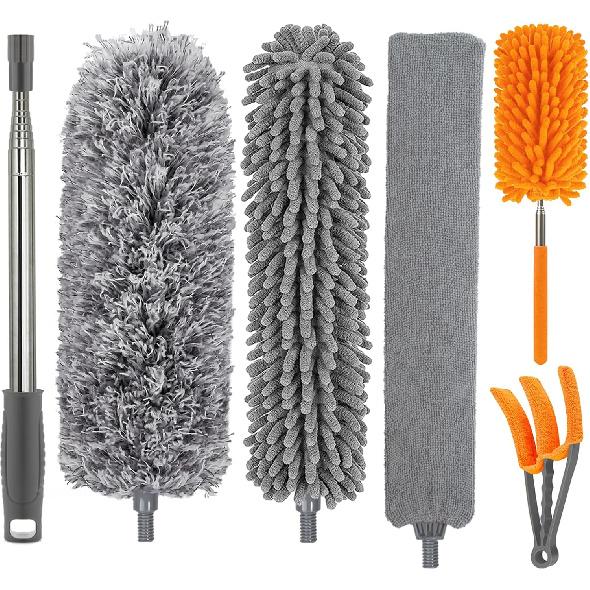 Dusters for Cleaning High Ceiling Fan, Newliton Microfiber Duster with Extension Pole 30-100" Long Handle for Ceiling Fans, Blinds, Cobweb, Home