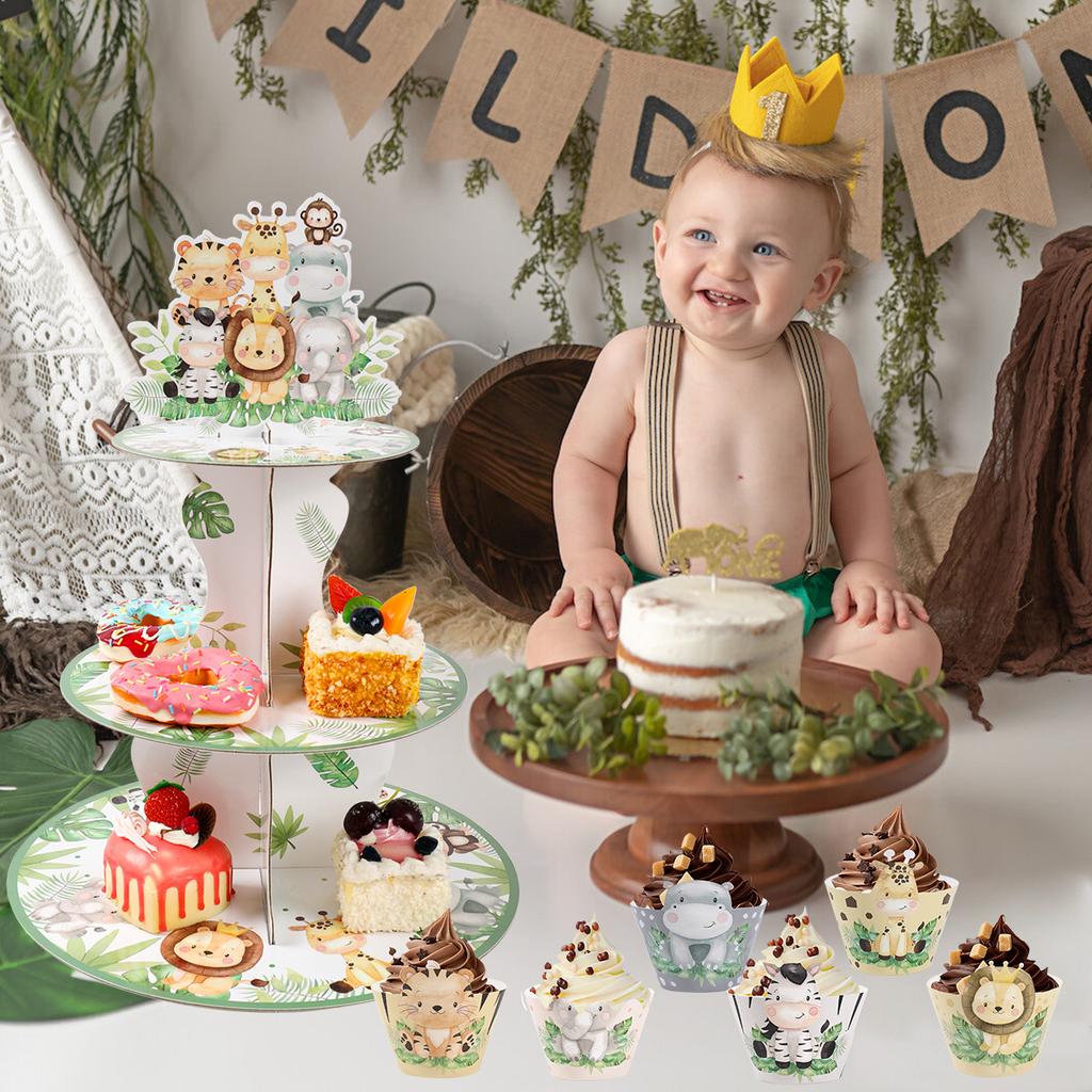Jungle Animals Safari Cupcake Stand Baby Shower Birthday Party Decorations Cupcake Holder Kids Wild One Party Supplies